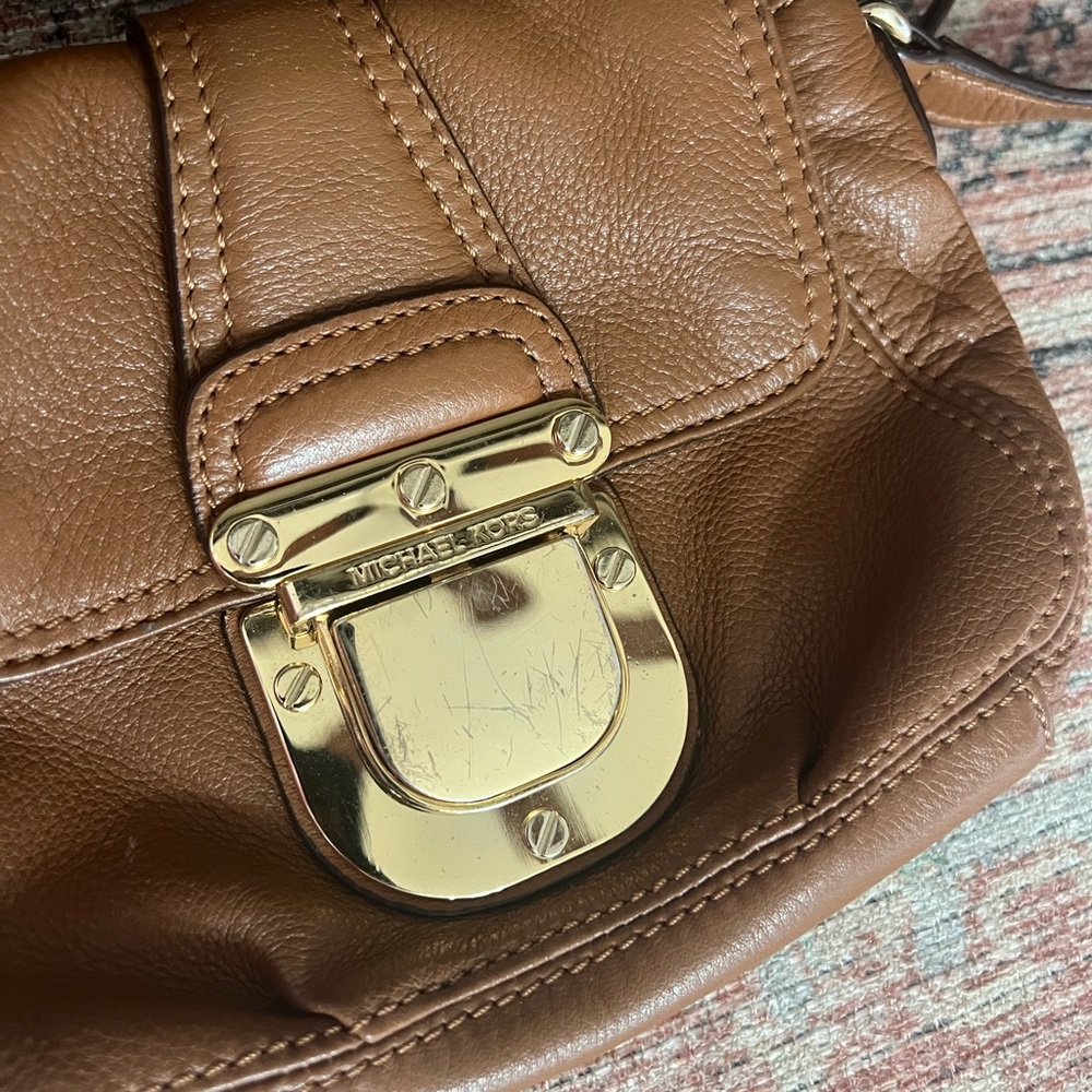 Michael Kors Cognac Brown Leather Crossbody with Gold Hardware - Picture 2 of 10